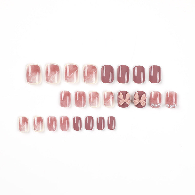 Ruby Pearl Bow short press-on nails