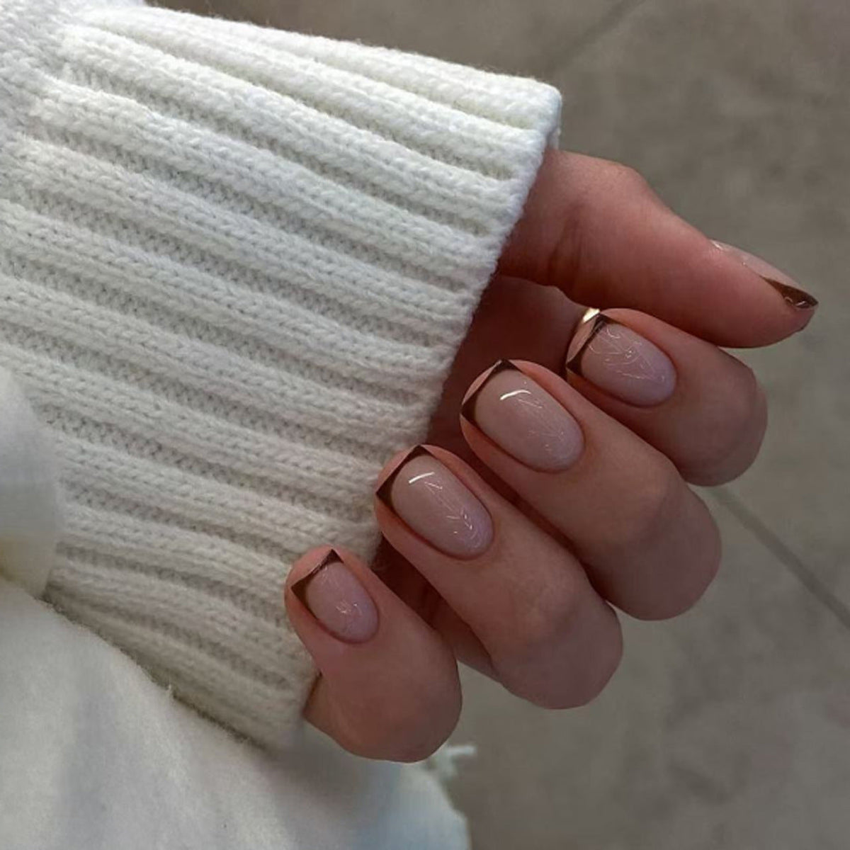 Mocha Metallic French short square press-on nails