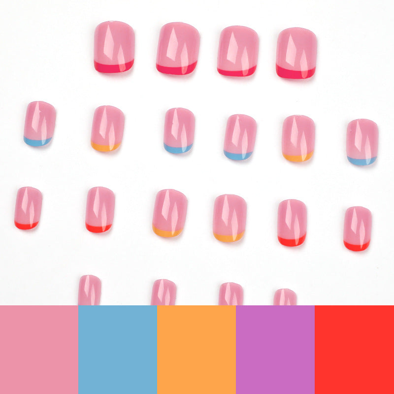 Rainbow French multicolor press-on nails