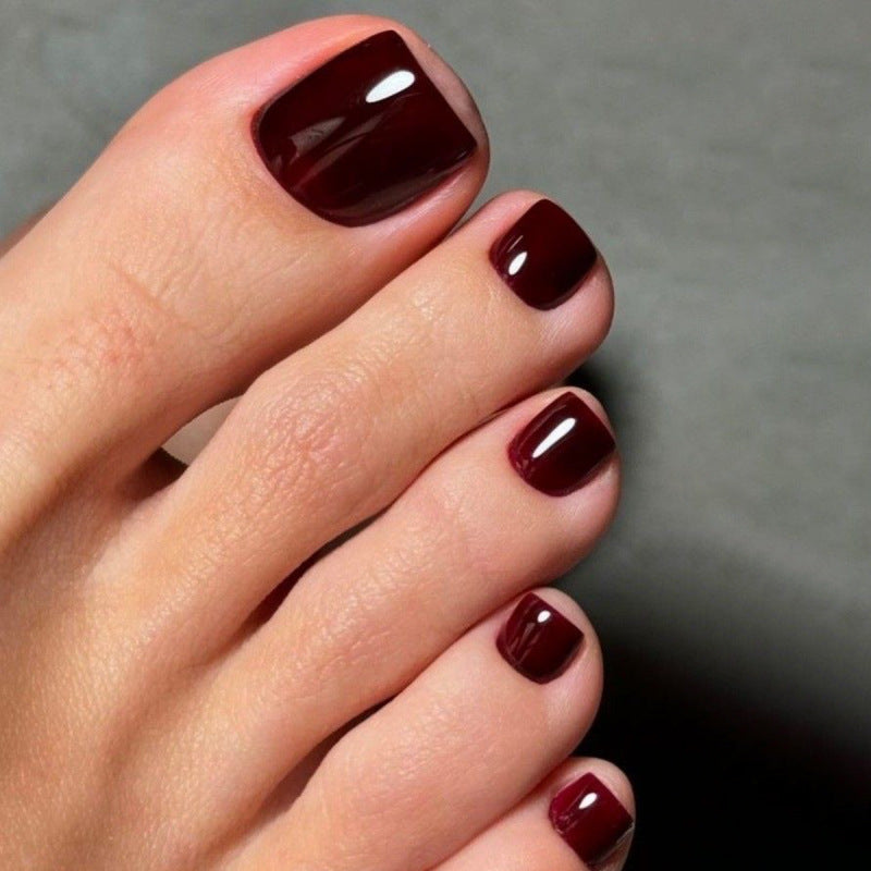 Burgundy Luxe glossy press-on toenails