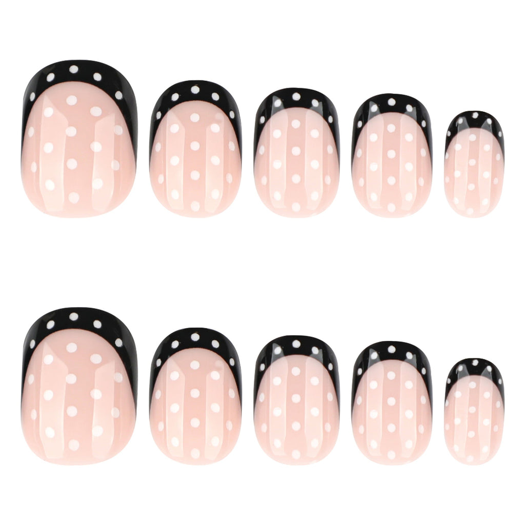 Noir Dot French short square press-on nails
