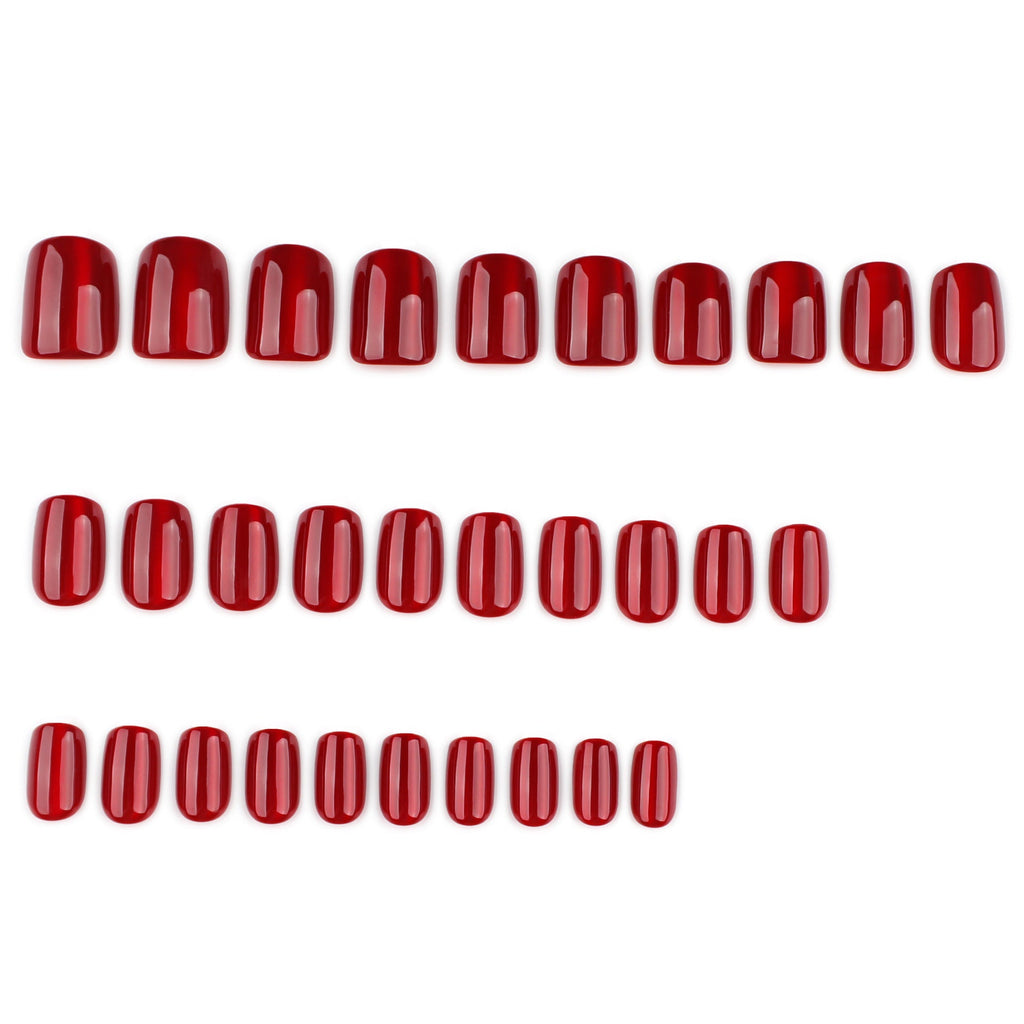 Burgundy Flash Cat Eye short square 30-piece press-on nail set