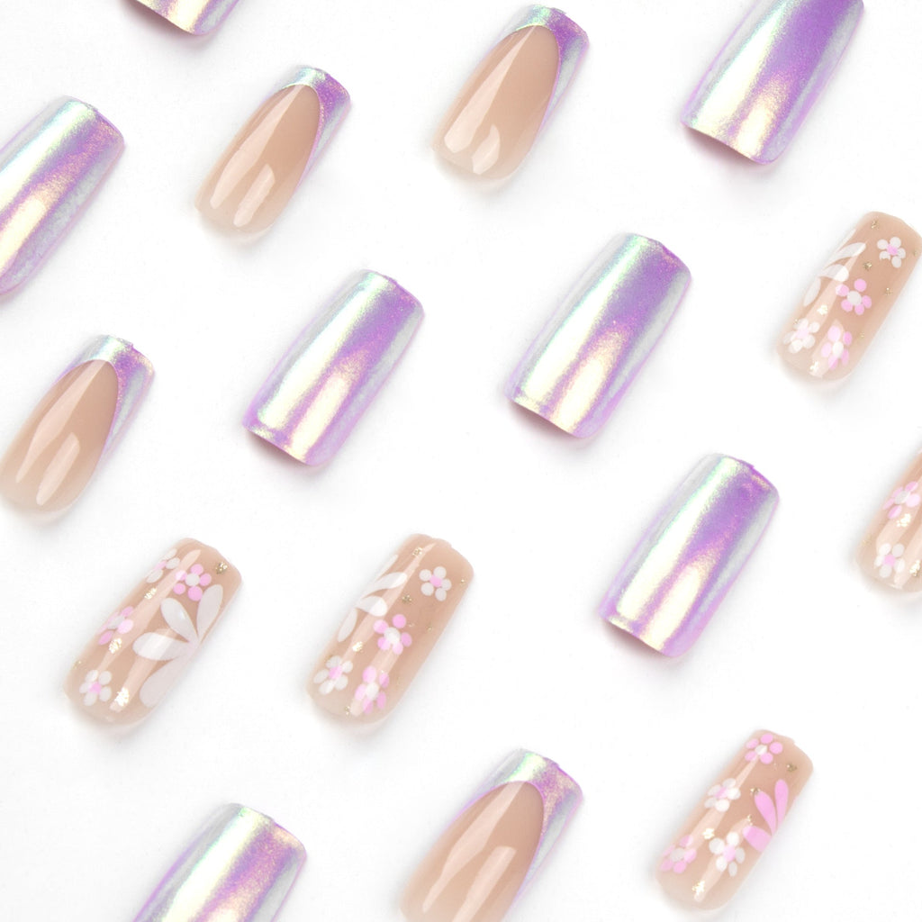 Chameleon Blossom pink and white press-on nails