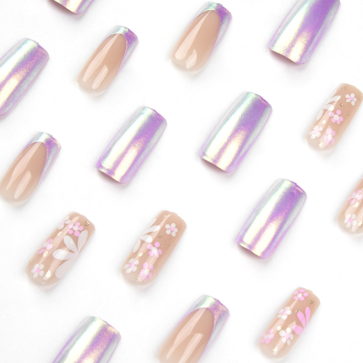 Chameleon Blossom pink and white press-on nails