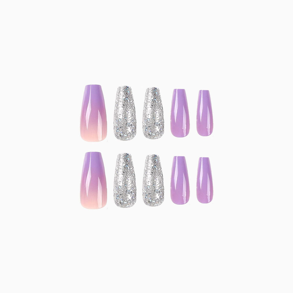 Purple Silver Fade glitter press-on nails
