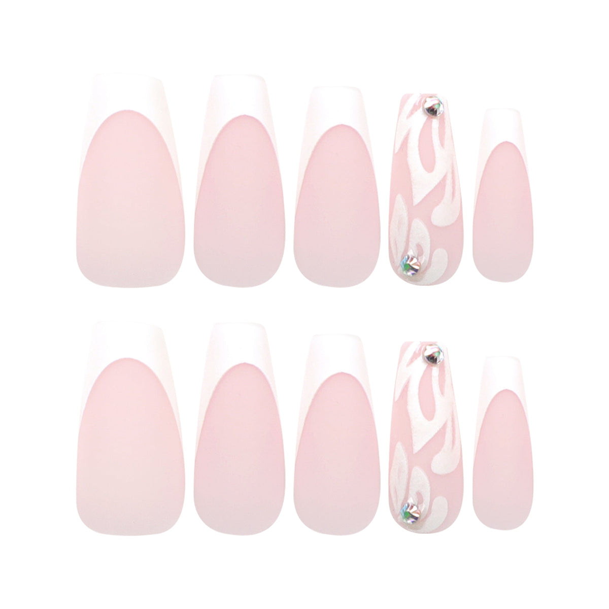 Silver Blossom French press-on nails