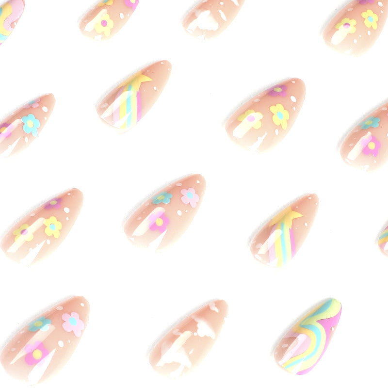 Rainbow Sky Garden press-on nails