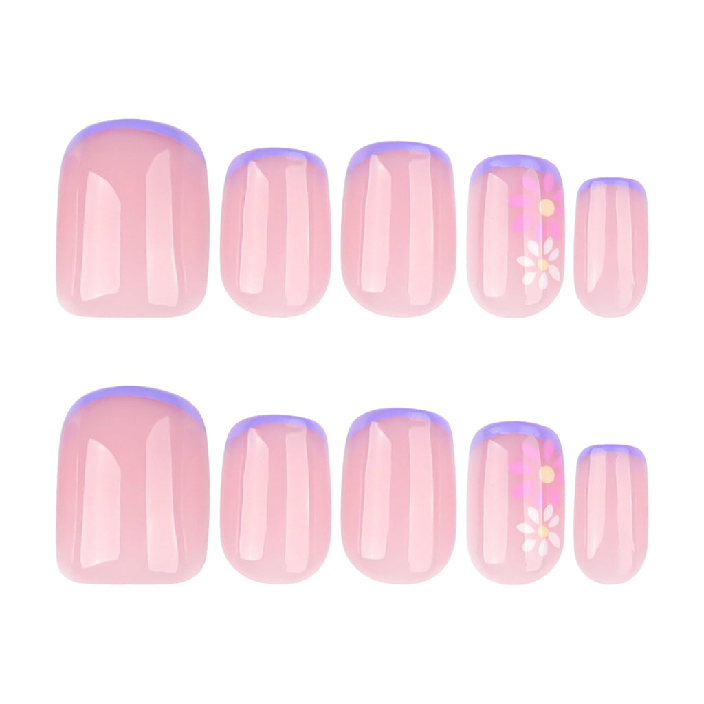 Purple Blossom French short square press-on nails
