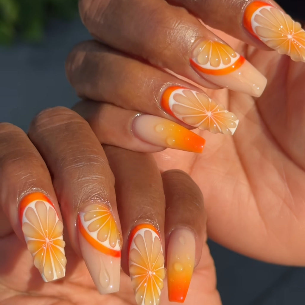 Citrus Bloom 3D orange press-on nails