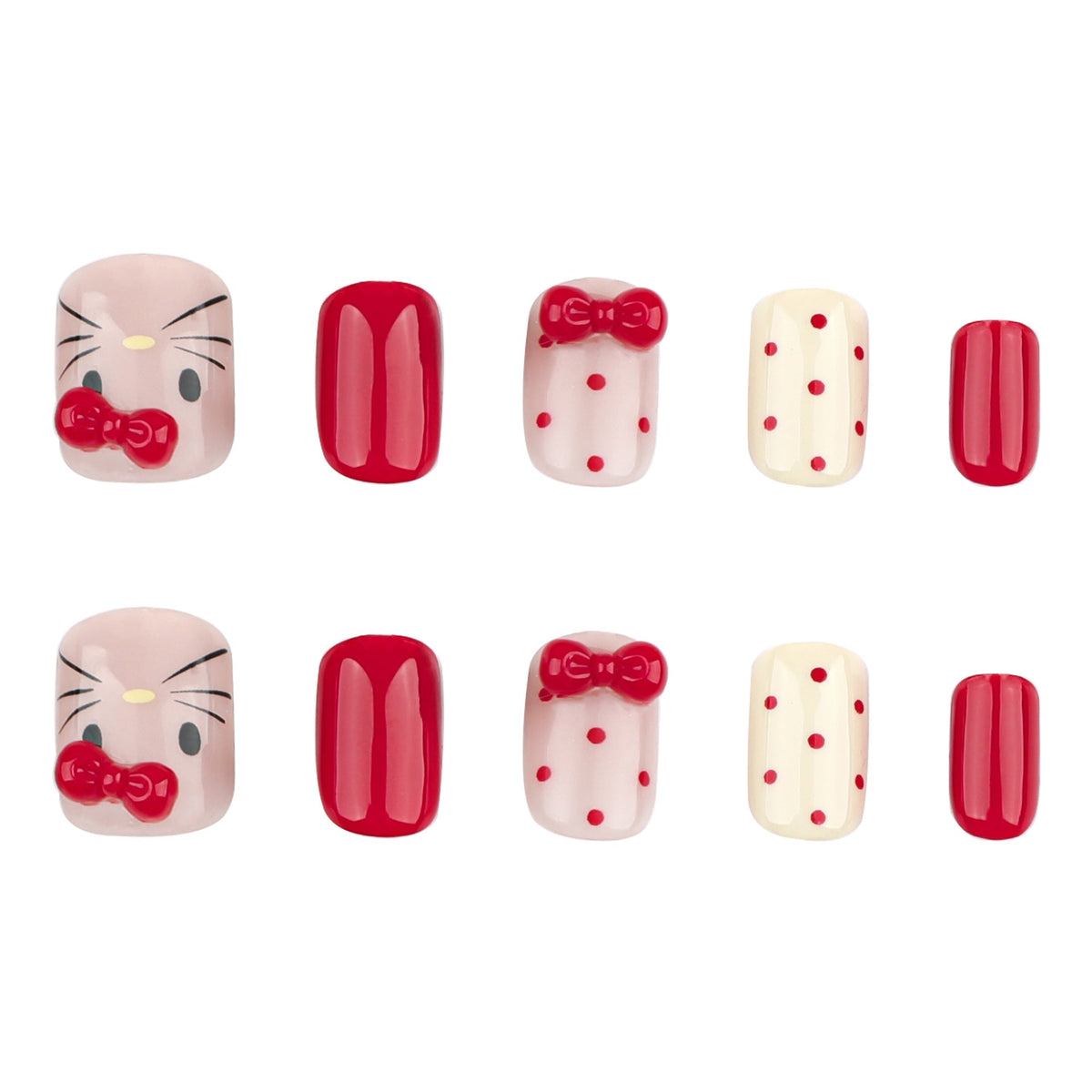 Autumn Cat Charm 3D rhinestone press-on nails