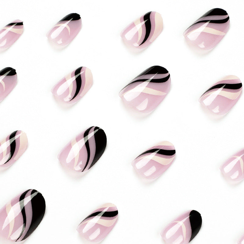 Monochrome Wave French short press-on nails