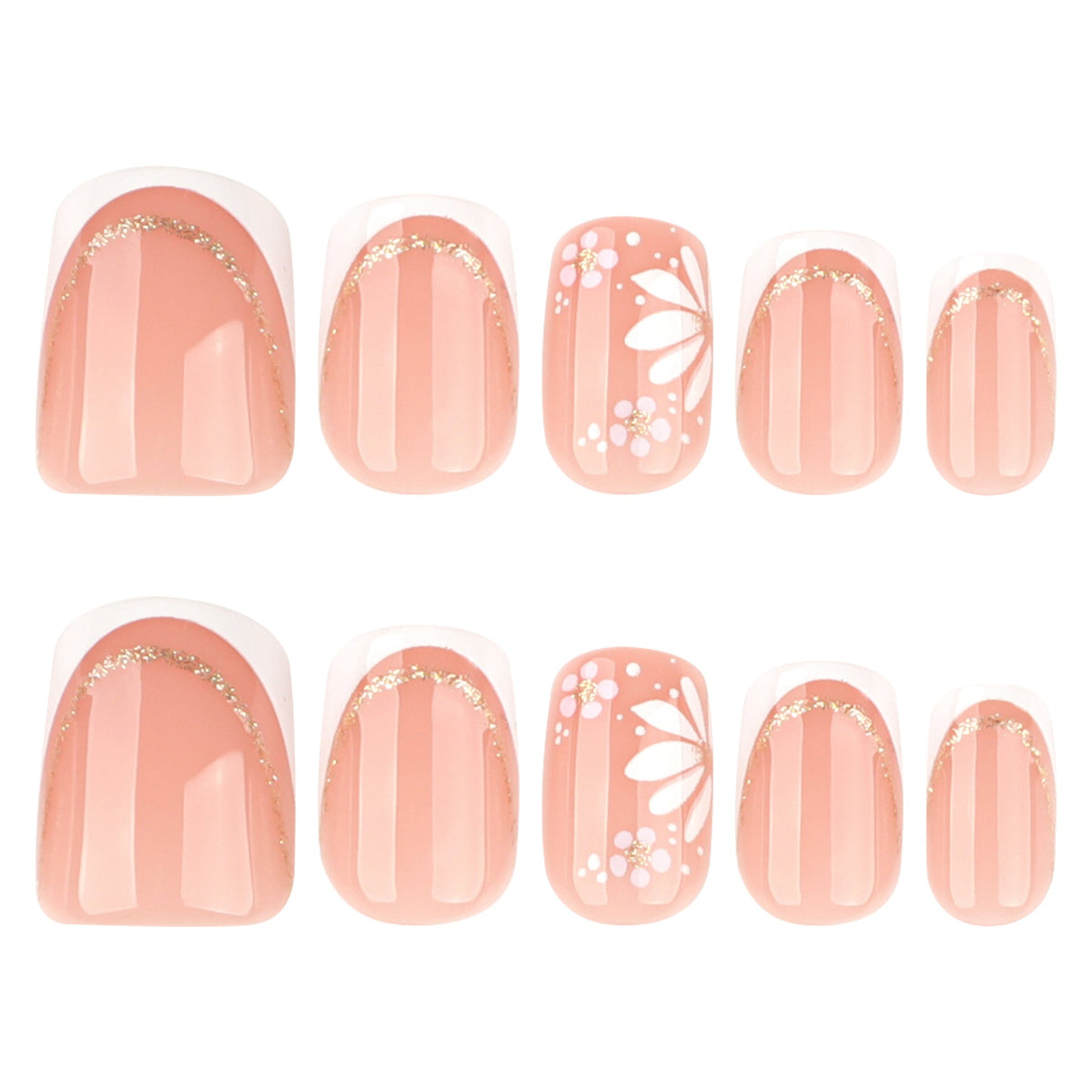 Gilded Blossom French short square press-on nails