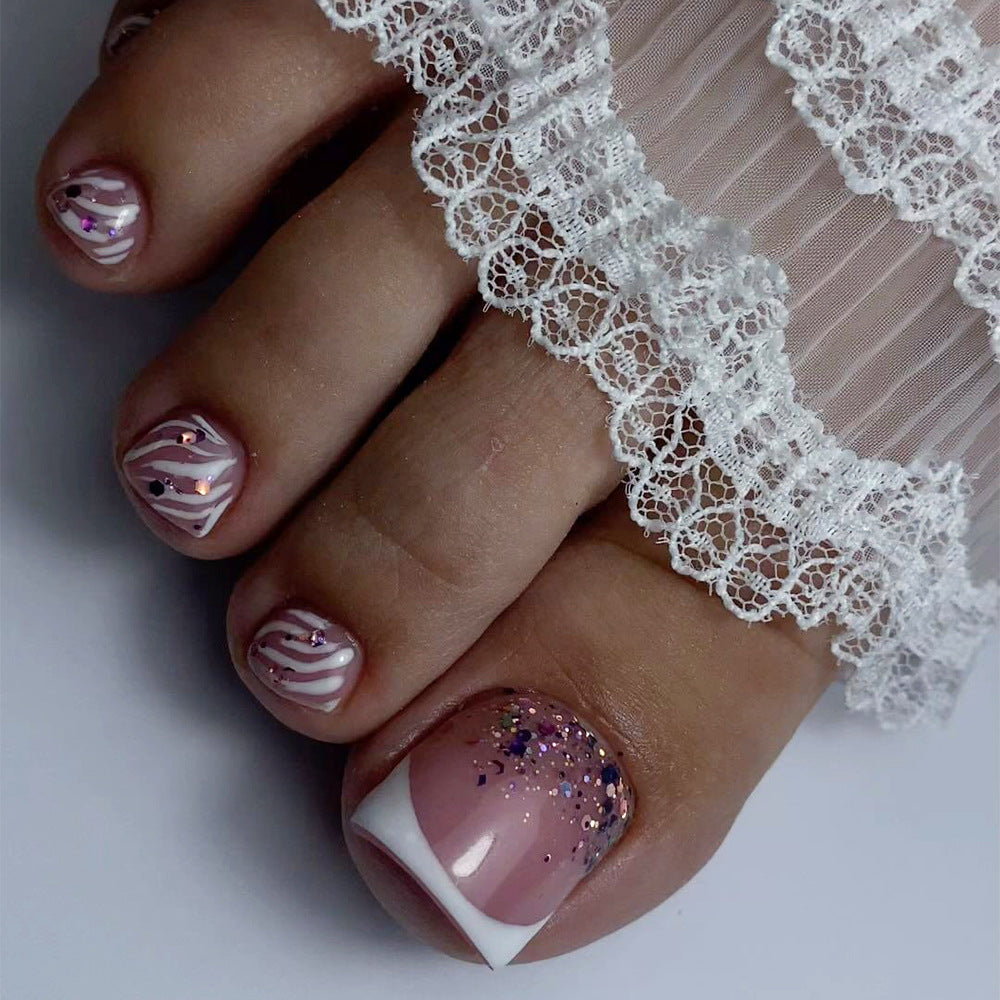 Clean Stripe French press-on toenails