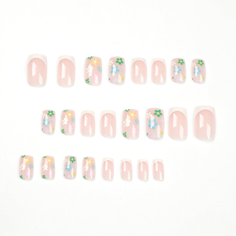 Multicolor Floral French press-on nails
