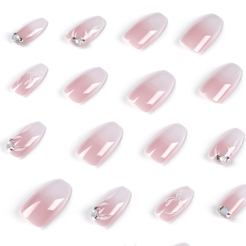 Petal Crystal Fade short press-on nails