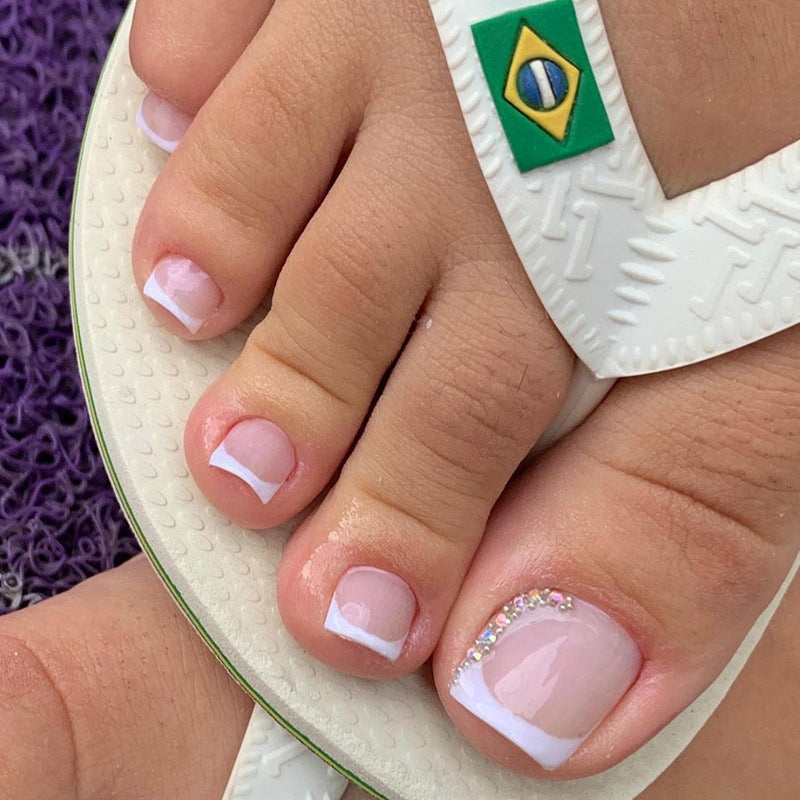 Crystal French white press-on toenails