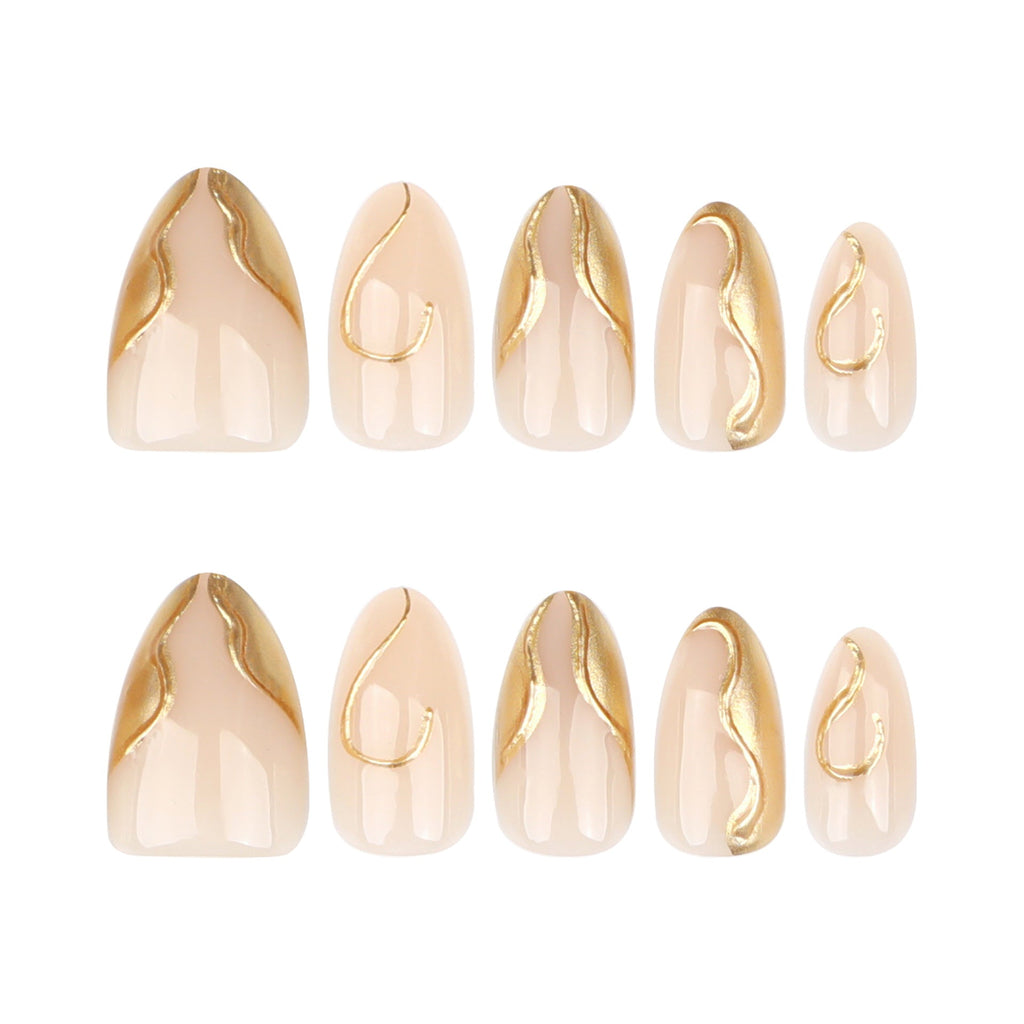 Gilded Abstract Almond 3D gold short almond press-on nails