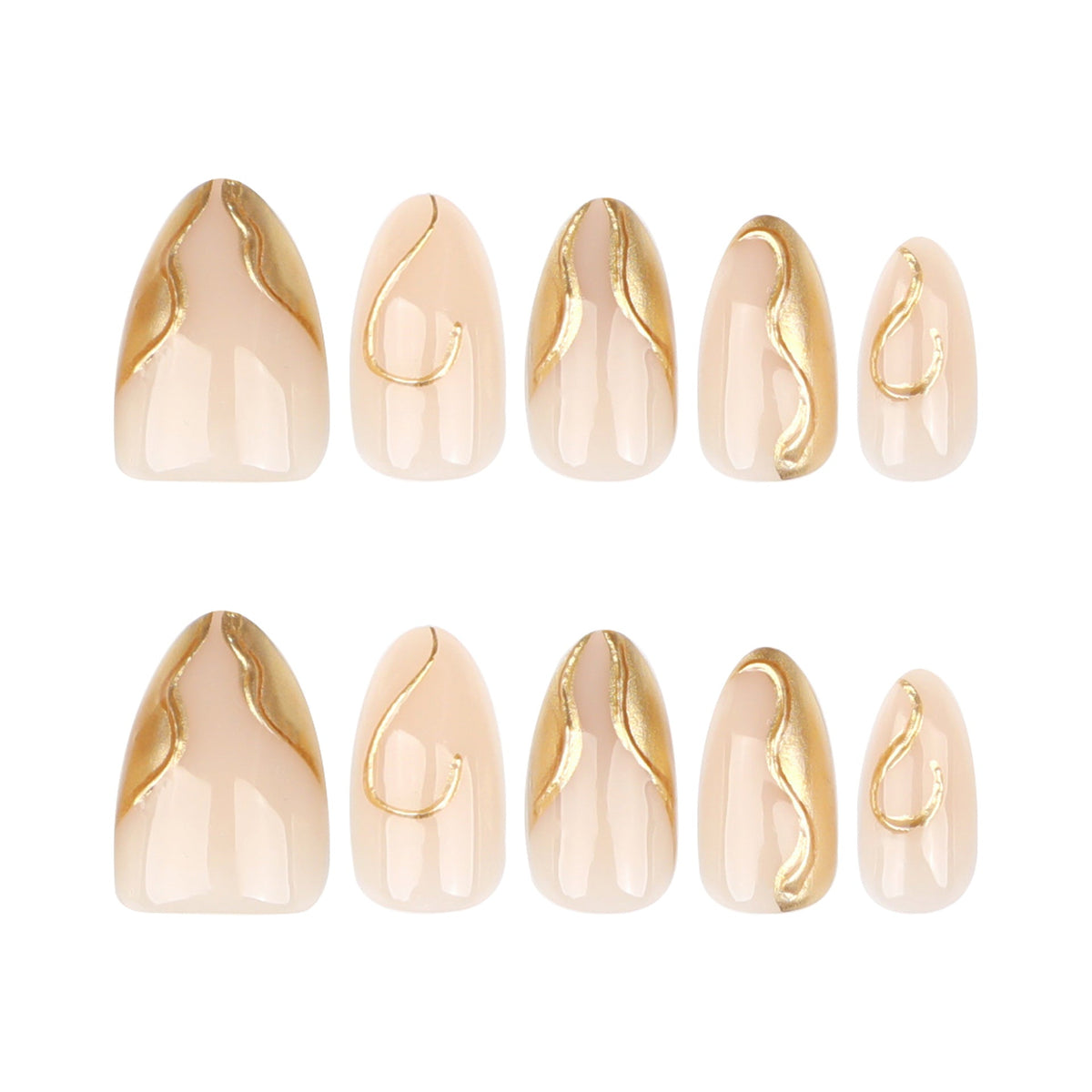Gilded Abstract Almond 3D gold short almond press-on nails