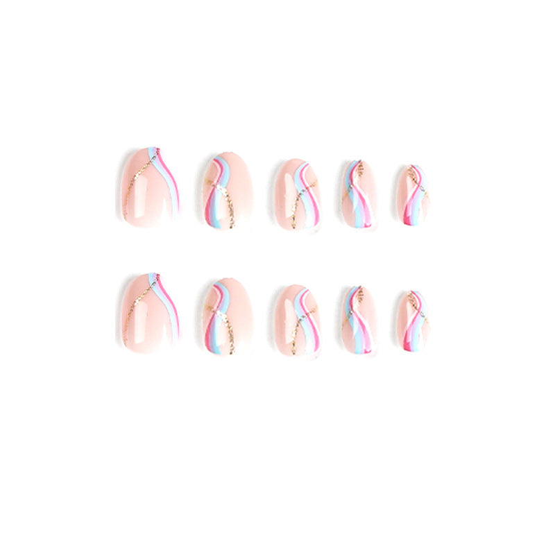 Pastel Wave Gold short press-on nails