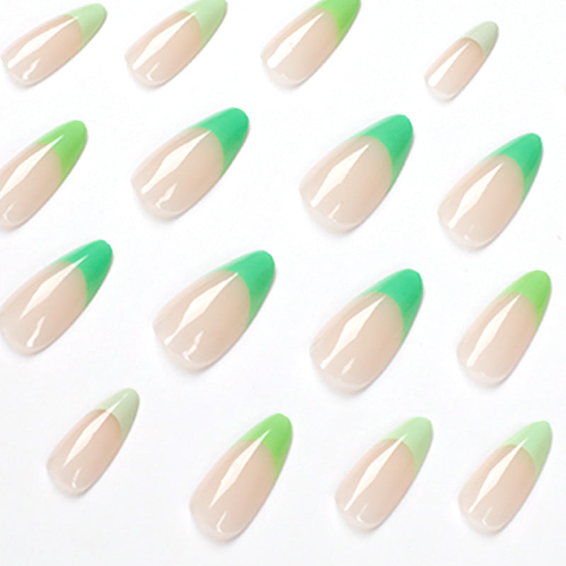 Green French medium press-on nails