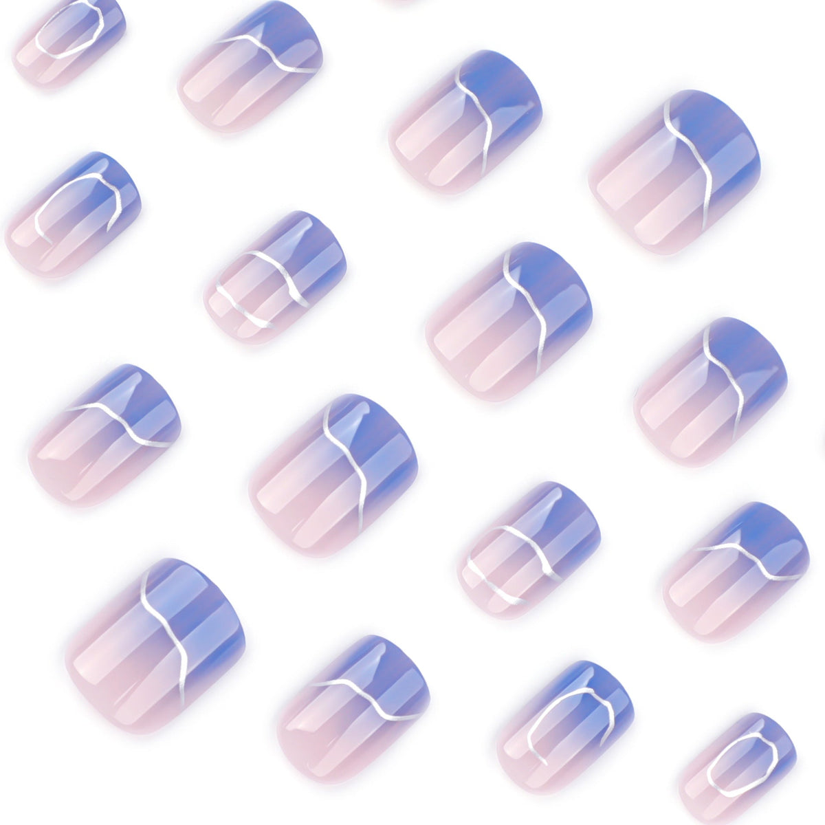 Blue Silver Fade short square press-on nails