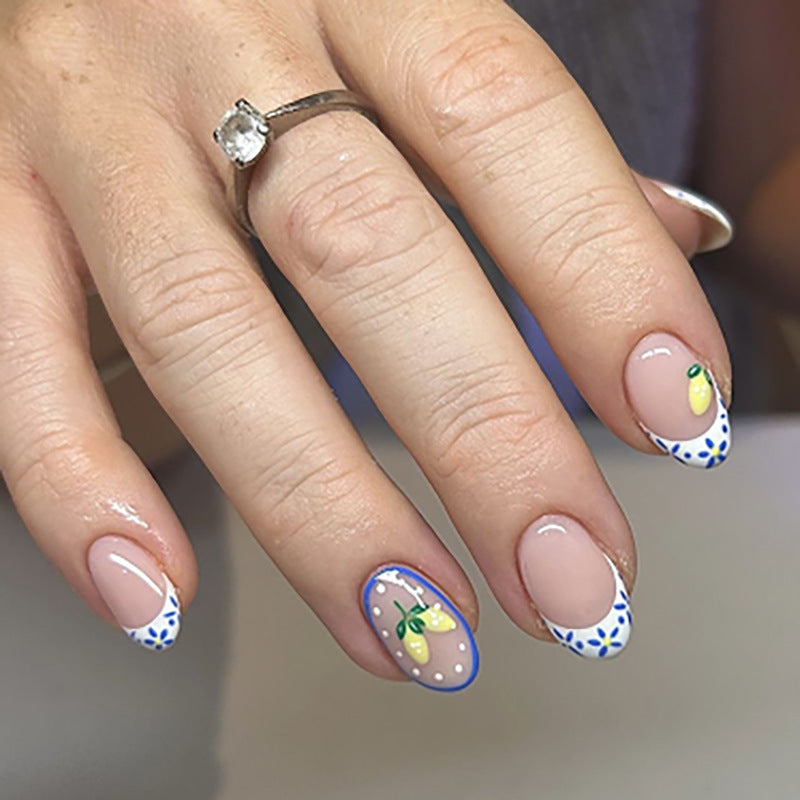 Citrus Daisy lemon and floral press-on nails
