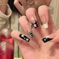 Star Contrast French rhinestone press-on nails