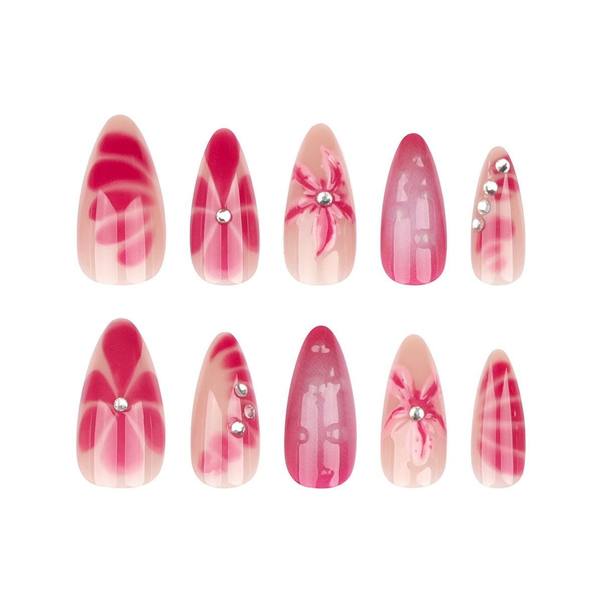 Crystal Accent 3D rhinestone press-on nails