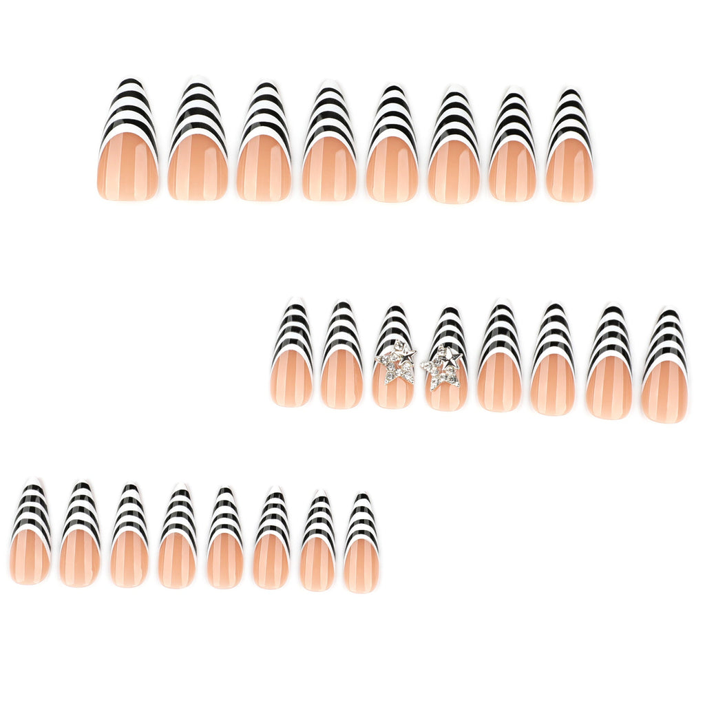Zebra Star Rhinestone long pointed press-on nails, alternate view 4
