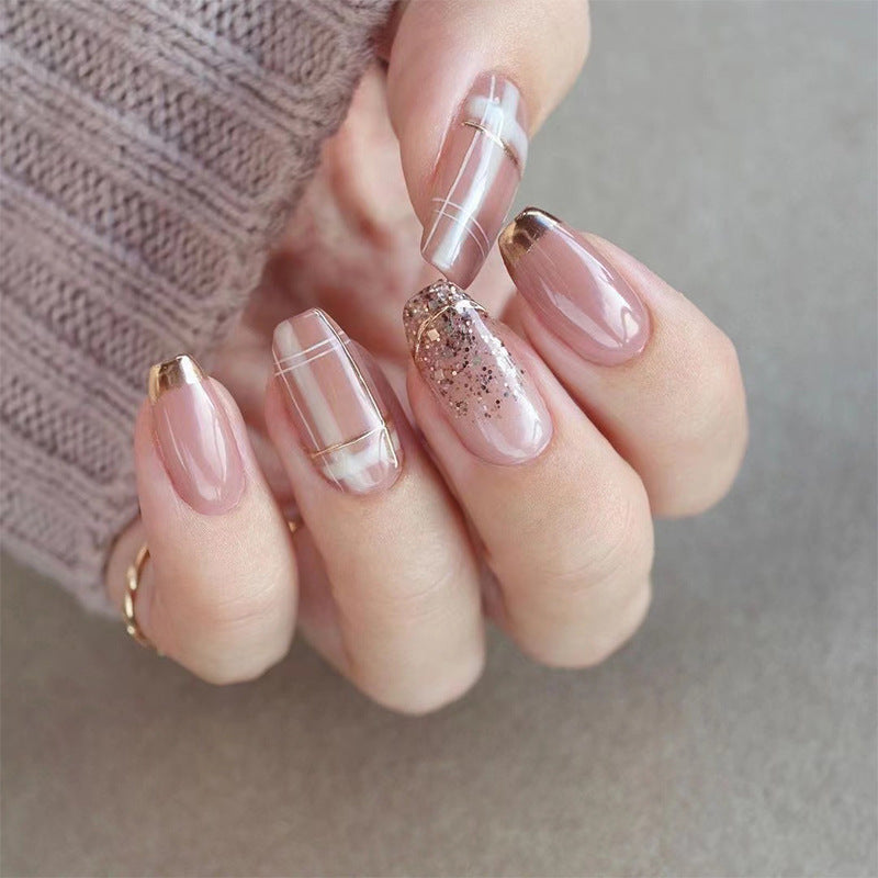 Gilded Plaid French gold foil press-on nails