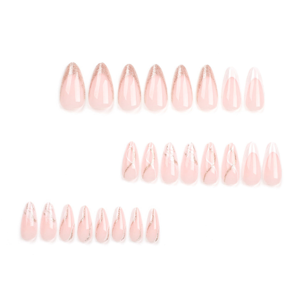 Glitter Stripe French 24-piece medium-long press-on nail set