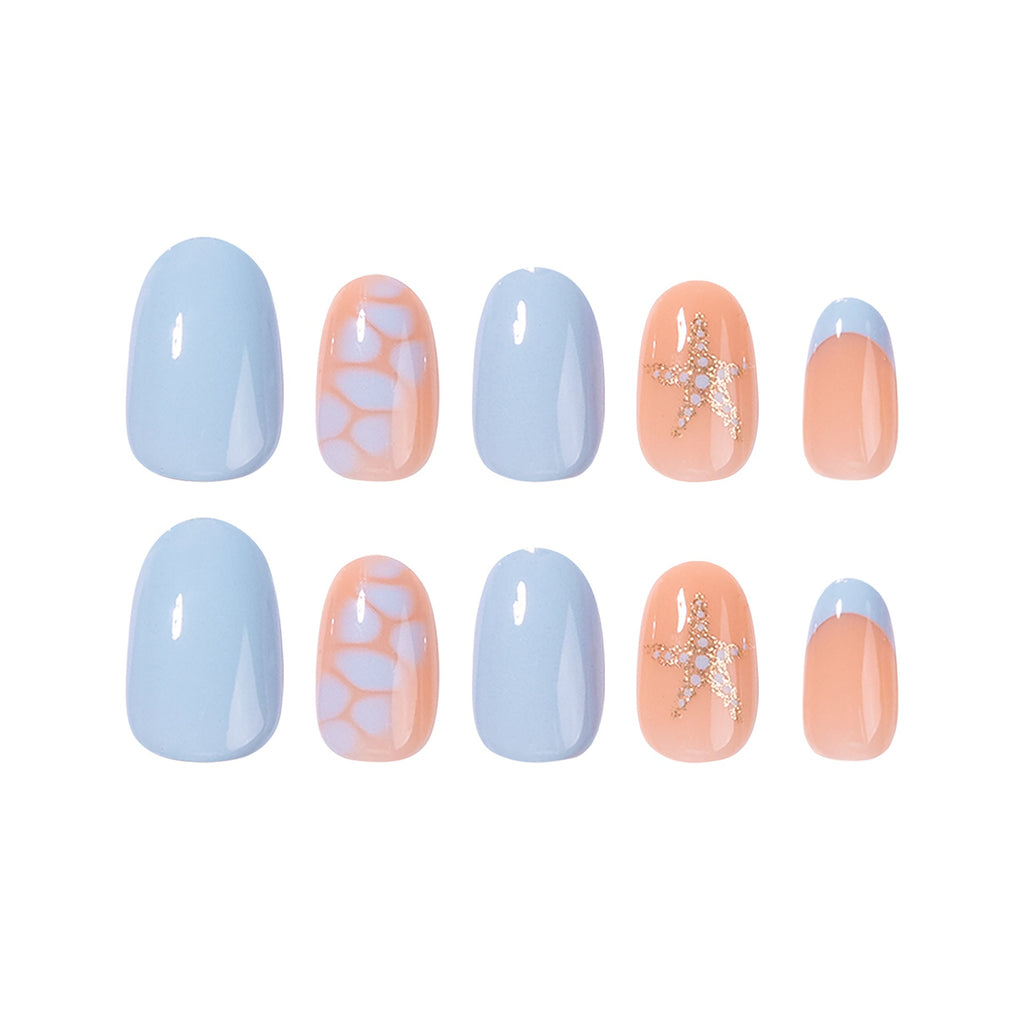 Coastal Starfish French oval press-on nails