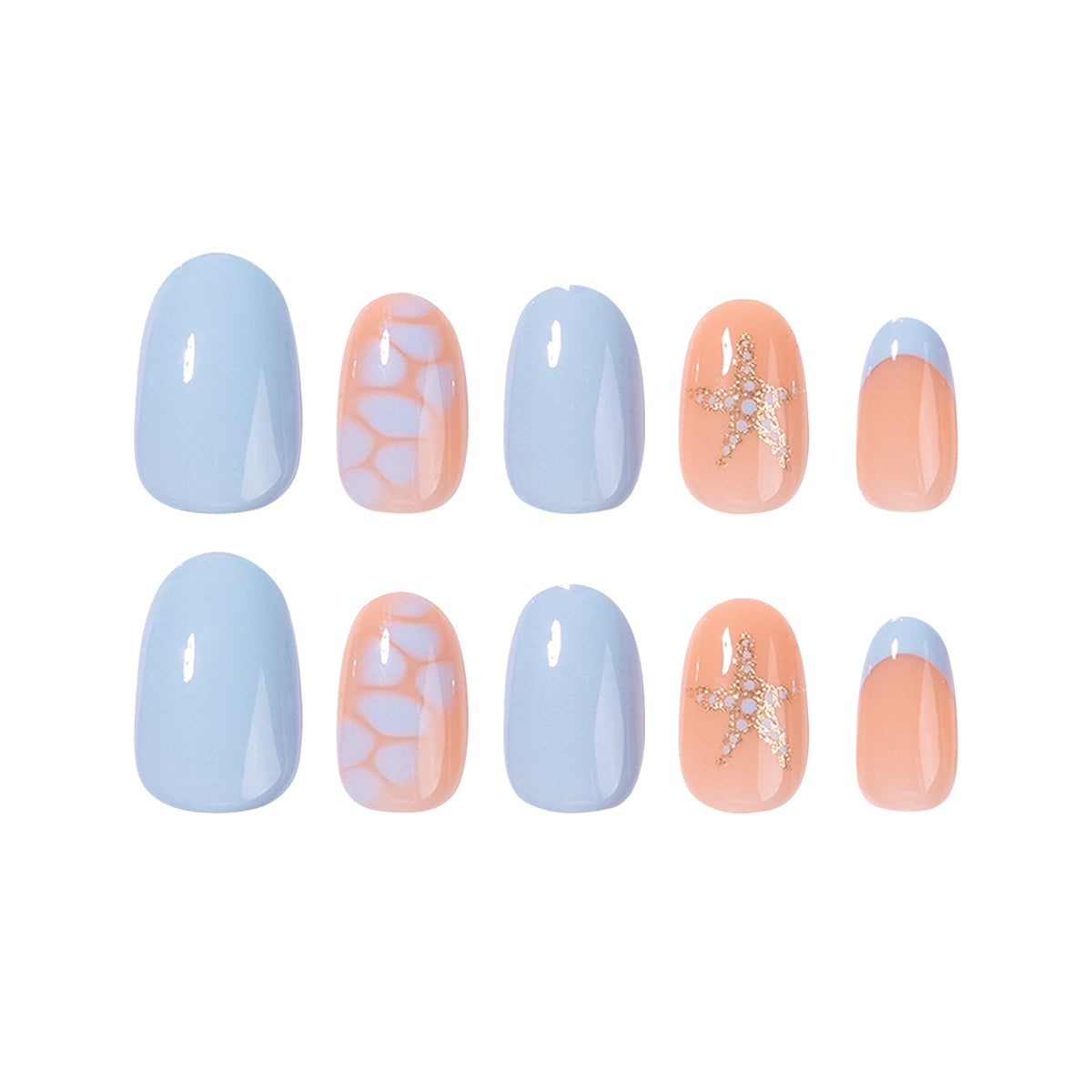 Coastal Starfish French oval press-on nails