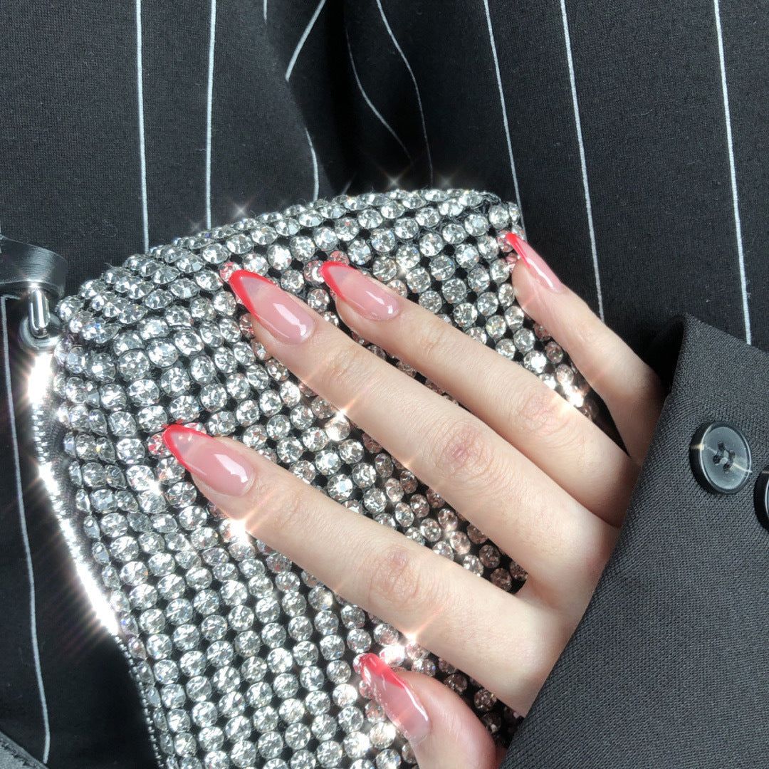 Ruby Bevel French short ballet press-on nails