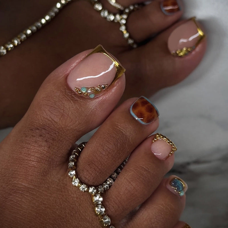 Nude Gold Rhinestone press-on toenails