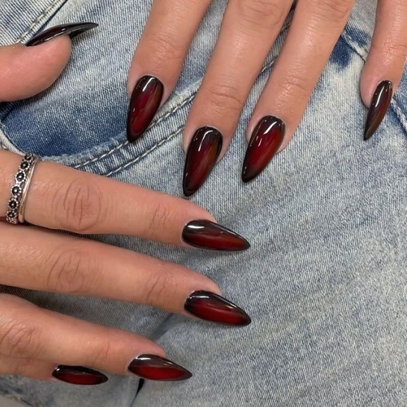 Gothic Black Ombre short almond press-on nails