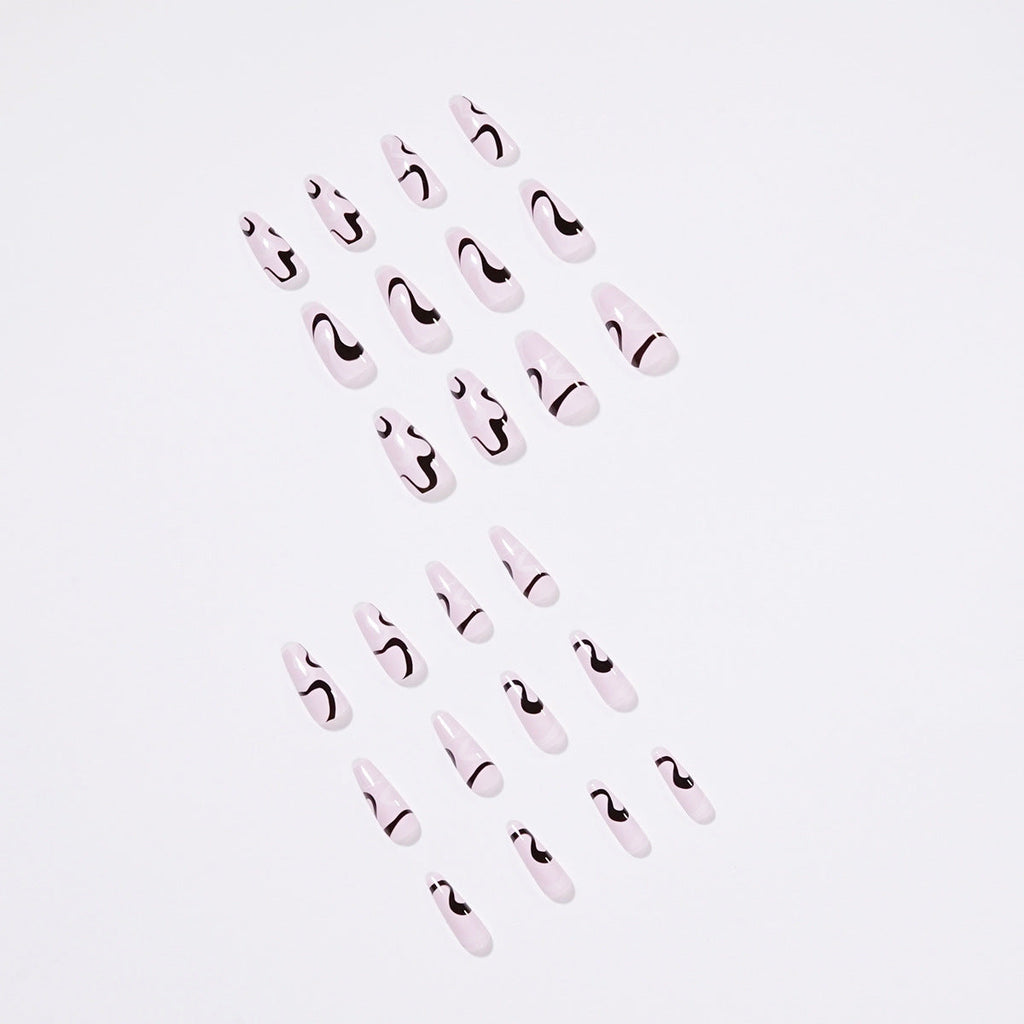 Monochrome Wave Line black and white press-on nails