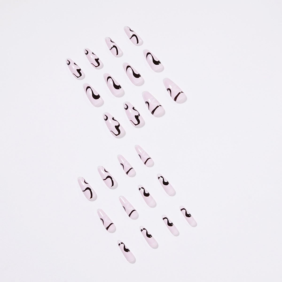 Monochrome Wave Line black and white press-on nails