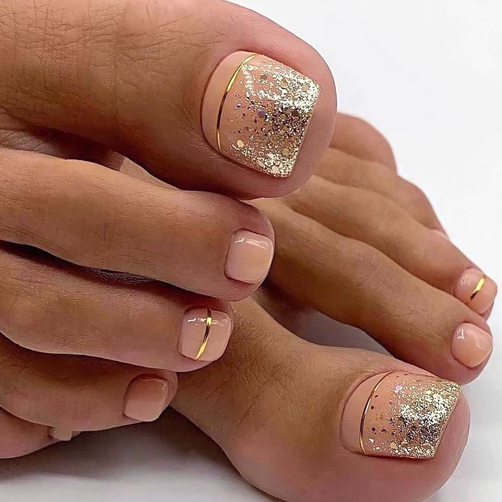 Champagne Line Glow press-on toenails
