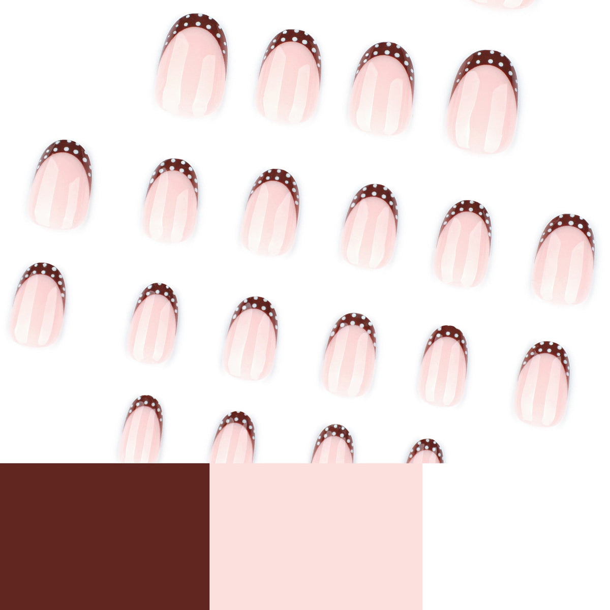 Cocoa Dot French short oval press-on nails