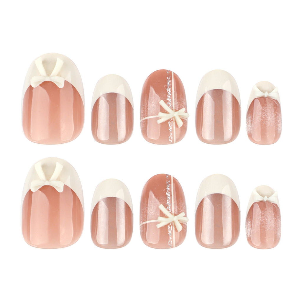 Beige Cat Eye French short oval press-on nails