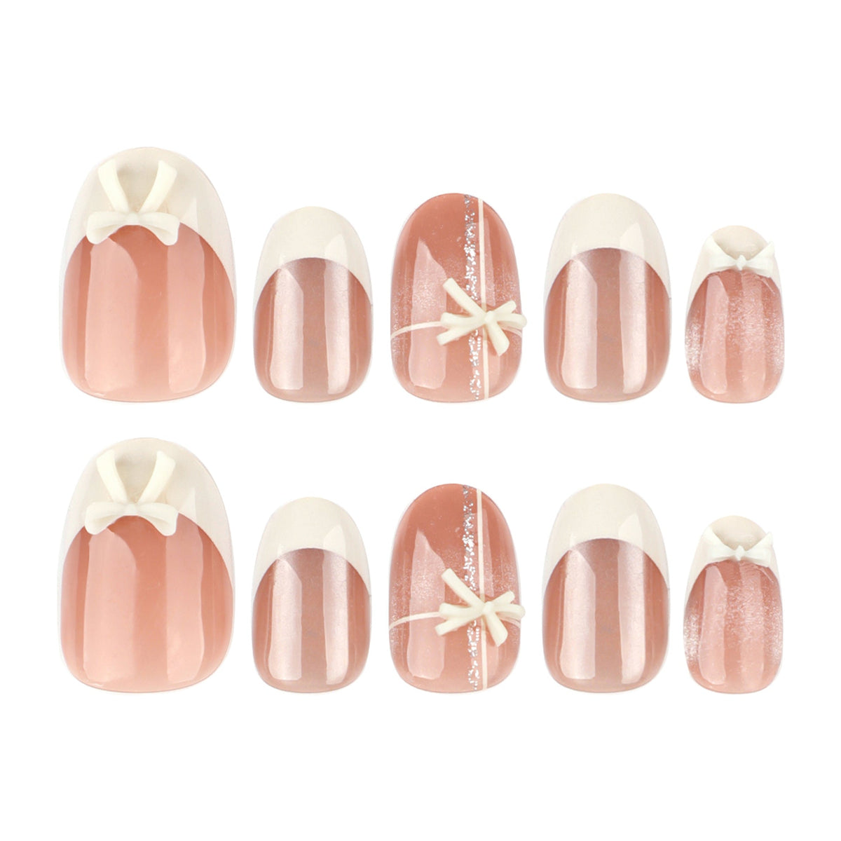Beige Cat Eye French short oval press-on nails