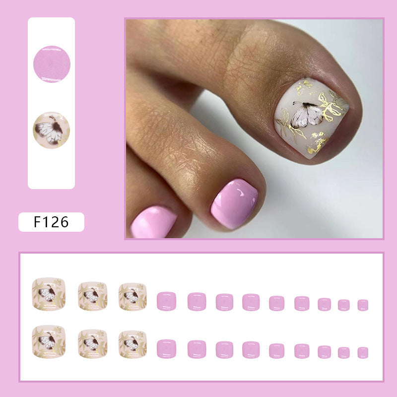 Pink Butterfly Gold press-on toenails