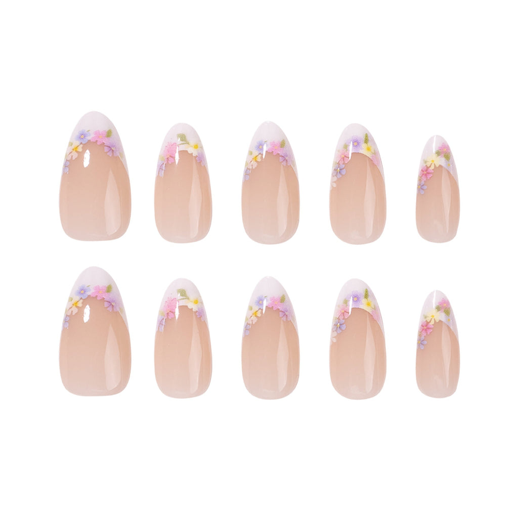 Pastel Floral French stiletto press-on nails