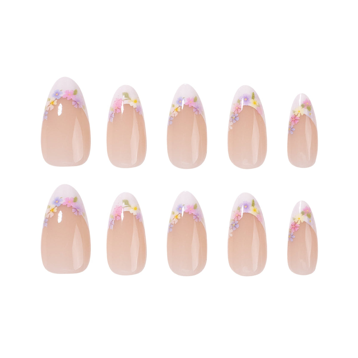 Pastel Floral French stiletto press-on nails
