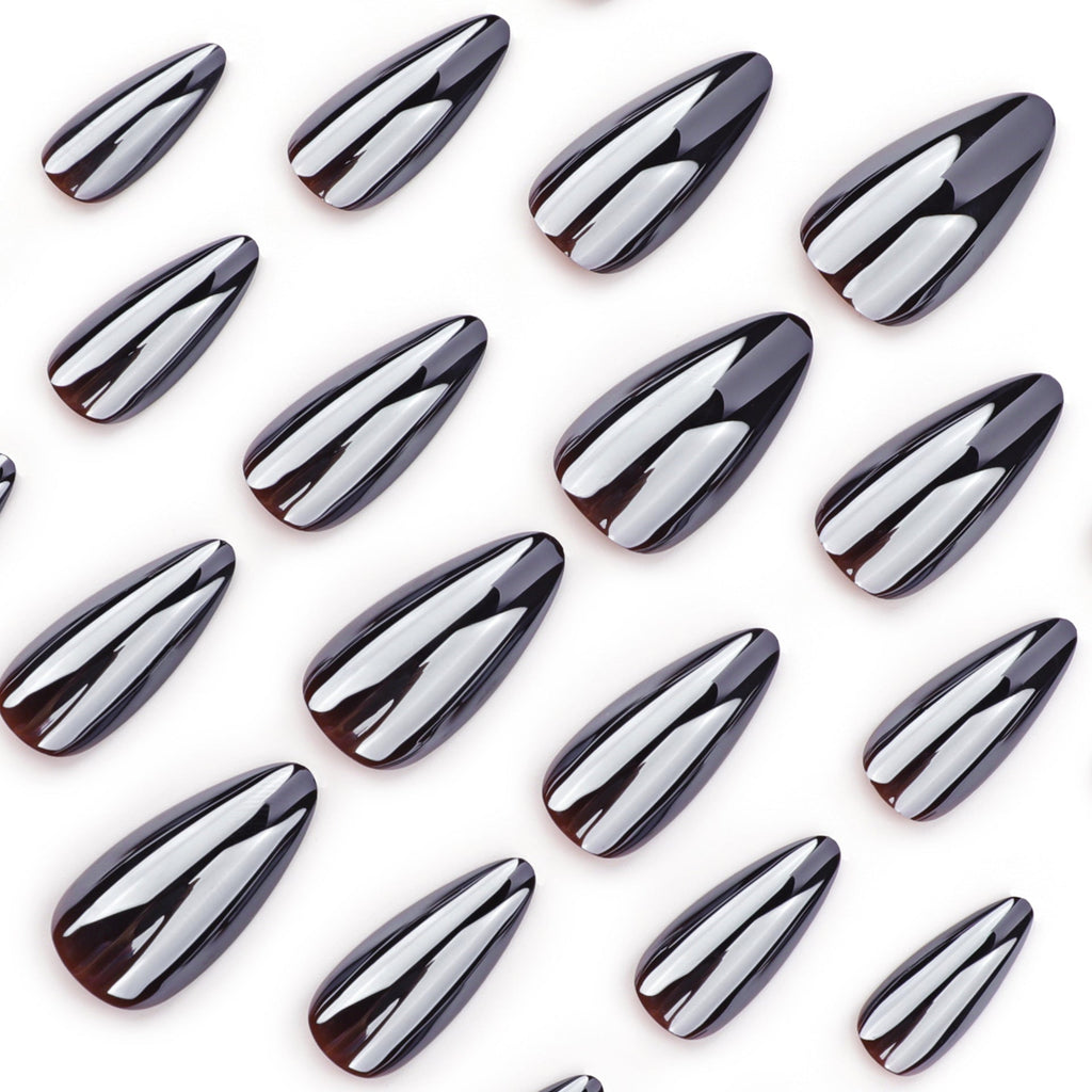 Midnight Almond short black press-on nails