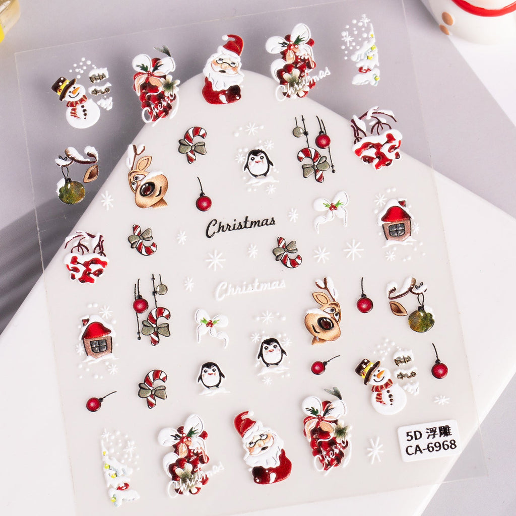 Holiday 5D Santa and elk nail stickers