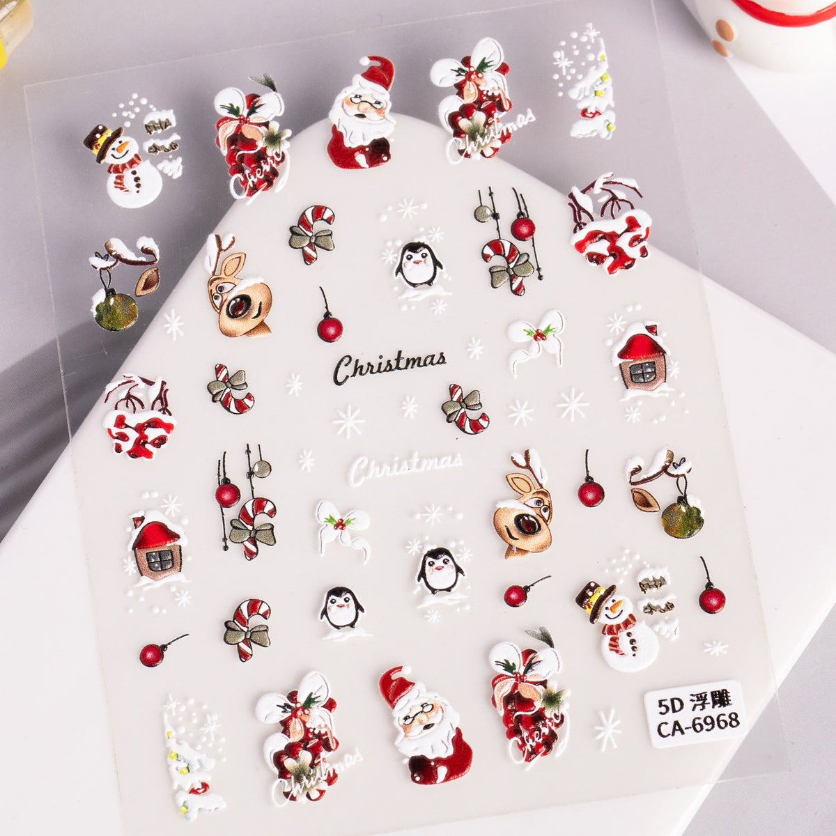 Holiday 5D Santa and elk nail stickers