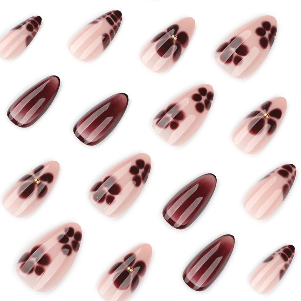 Cocoa Bloom Art brown floral press-on nails