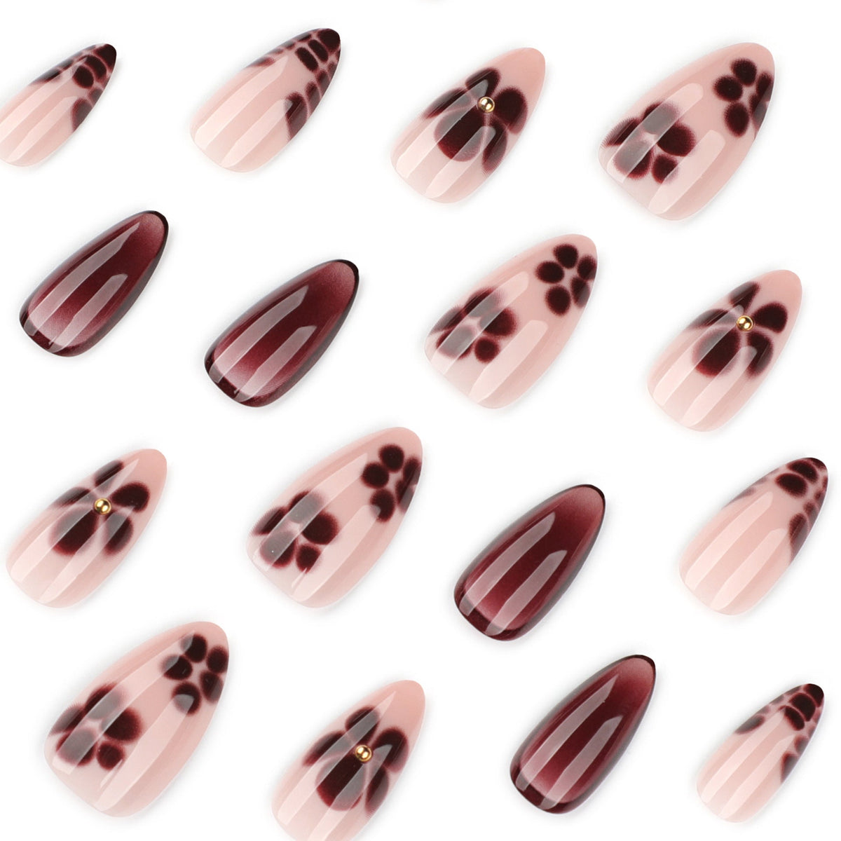 Cocoa Bloom Art brown floral press-on nails
